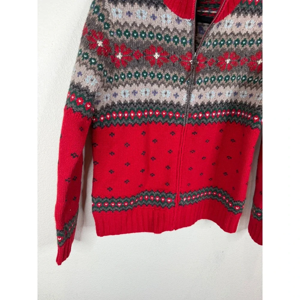 Lauren Ralph Lauren‎ Hand Knit Lambswool Fair Isle Full Zip Sweater Red Small